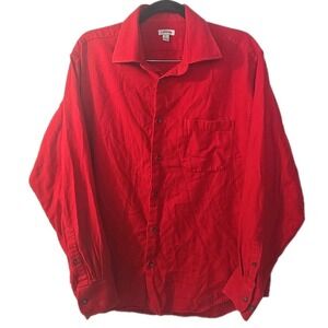 J. Peterman Red Cotton Long Sleeve Button Up ‎ Shirt Mens Size Large
